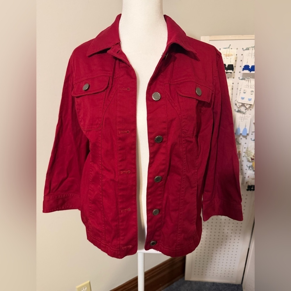 Christopher & Banks Women's Deep Red Jean Jacket